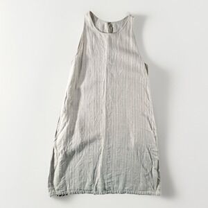 Garnet Hill Linen Shift Dress Beige Textured Sleeveless Pockets Small Medium